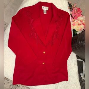2 x 20$ Vintage Red Embroidered Blazer by M. Lewis Size Small
